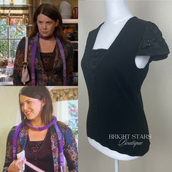 Extremely Rare Vintage Black Beaded Wool Silk Top ALT ASO Lorelai Gilmore Girls - Picture 3 of 10